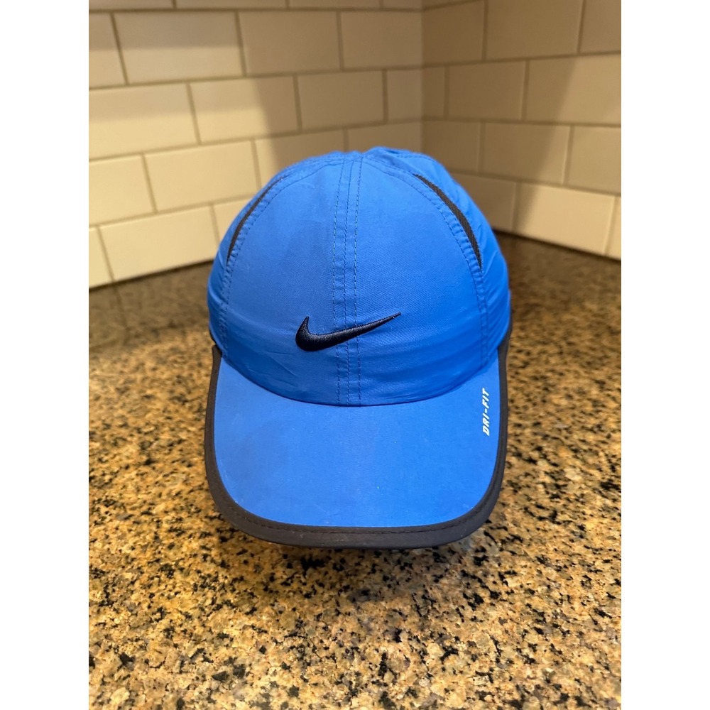 Nike DRI-FIT Running Cap Men's Adjustable Blue Black Mesh Vented Lightweight